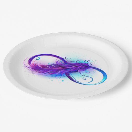 Infinity with Purple Feather Pappteller (Schrägansicht)