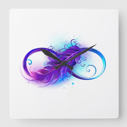 Infinity with Purple Feather Quadratische Wanduhr (Vorderseite)