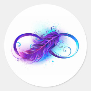 Infinity with Purple Feather Runder Aufkleber