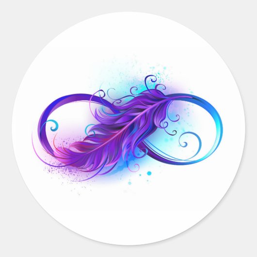 Infinity with Purple Feather Runder Aufkleber (Vorderseite)