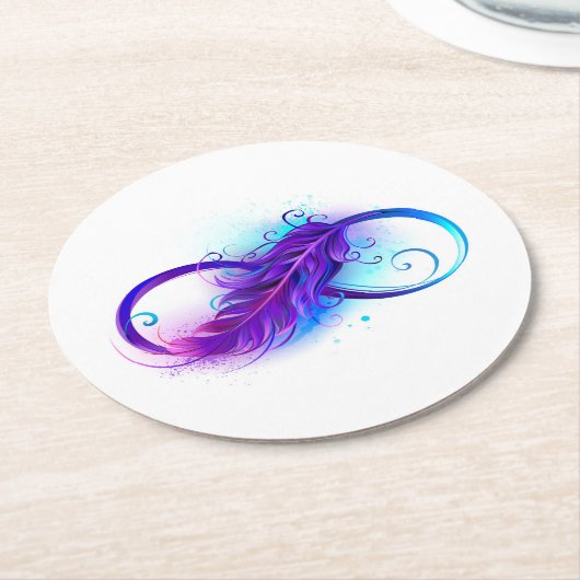 Infinity with Purple Feather Runder Pappuntersetzer (Angewinkelt)