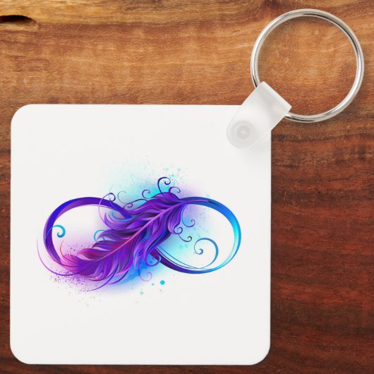 Infinity with Purple Feather Schlüsselanhänger (Rückseite)