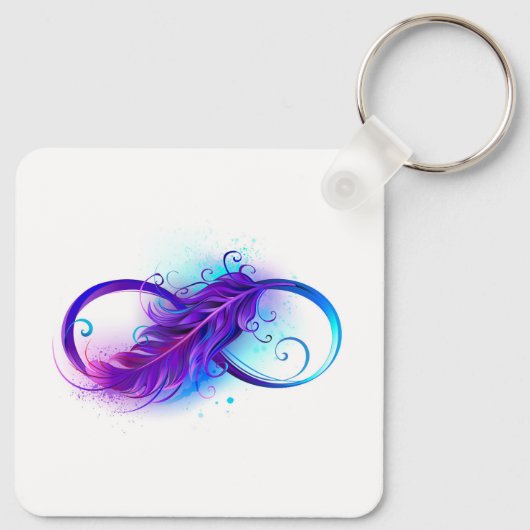 Infinity with Purple Feather Schlüsselanhänger (Rückseite)