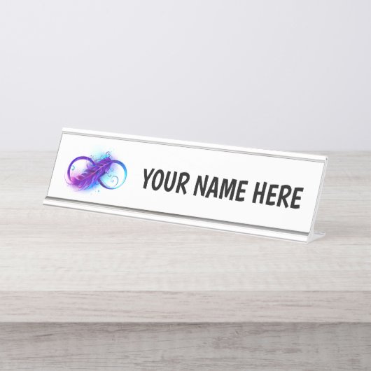 Infinity with Purple Feather Schreibtischnamensplakette (Vorderseite )