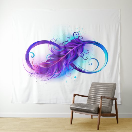 Infinity with Purple Feather Wandteppich (Beispiel (Horizontal))