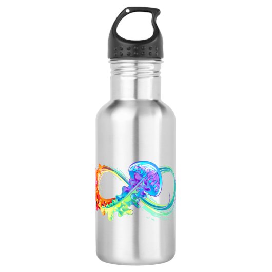 Infinity with Rainbow Jellyfish Edelstahlflasche (Vorderseite)