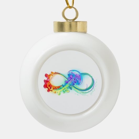 Infinity with Rainbow Jellyfish Keramik Kugel-Ornament (Vorderseite)