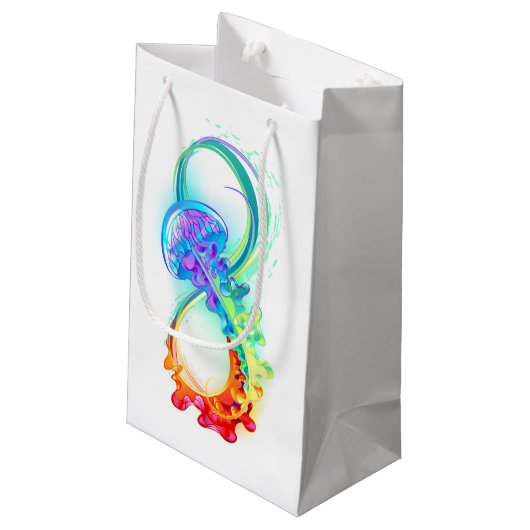 Infinity with Rainbow Jellyfish Kleine Geschenktüte (Rückseite Schrägansicht)