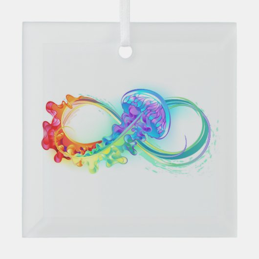 Infinity with Rainbow Jellyfish Ornament Aus Glas (Vorderseite)