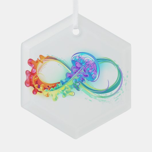 Infinity with Rainbow Jellyfish Ornament Aus Glas (Vorderseite)
