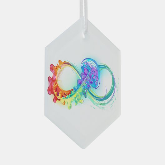 Infinity with Rainbow Jellyfish Ornament Aus Glas (Vorderseite Rechts)