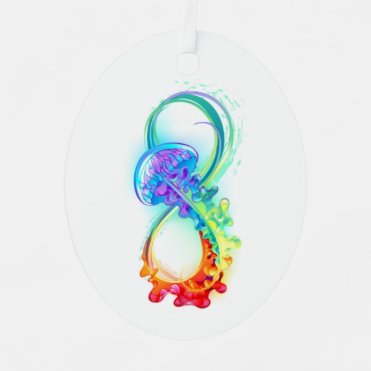 Infinity with Rainbow Jellyfish Ornament Aus Metall (Vorderseite)