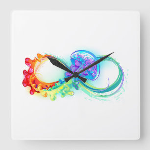 Infinity with Rainbow Jellyfish Quadratische Wanduhr