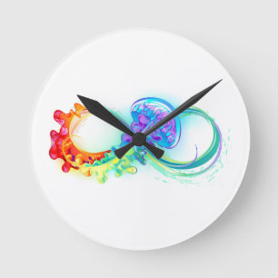 Infinity with Rainbow Jellyfish Runde Wanduhr