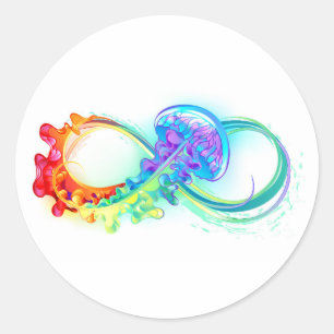 Infinity with Rainbow Jellyfish Runder Aufkleber