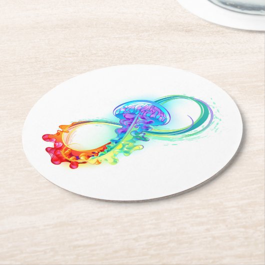 Infinity with Rainbow Jellyfish Runder Pappuntersetzer (Angewinkelt)