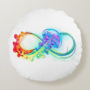 Infinity with Rainbow Jellyfish Rundes Kissen