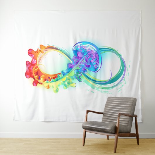 Infinity with Rainbow Jellyfish Wandteppich (Beispiel (Horizontal))