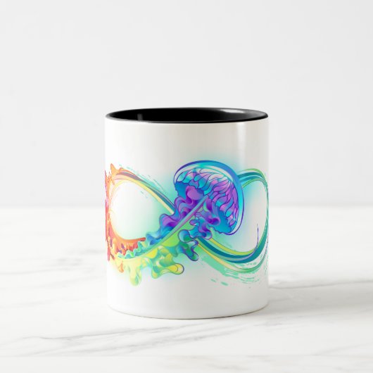 Infinity with Rainbow Jellyfish Zweifarbige Tasse (Mittel)
