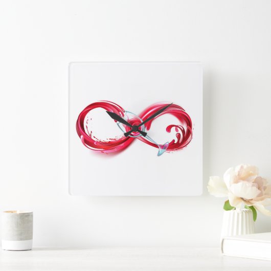 Infinity with Red Wine Quadratische Wanduhr (Zuhause)