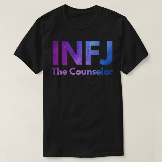 INFJ Der Counselor Galaxy Indigo Black MBTI Merch T-Shirt (Design vorne)