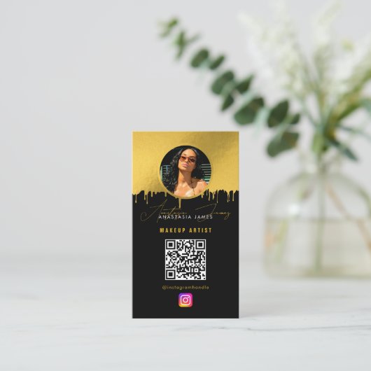 Influencer Foto Fütterte Social Media QR Code Luxu Visitenkarte (Stehend Vorderseite)