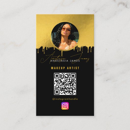 Influencer Foto Fütterte Social Media QR Code Luxu Visitenkarte (Vorderseite)