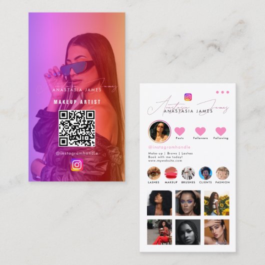 Influencer-Foto Füttre Girly Social Media QR-Code Visitenkarte (Vorne/Hinten)
