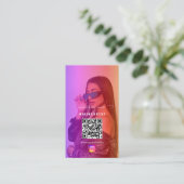 Influencer-Foto Füttre Girly Social Media QR-Code Visitenkarte (Stehend Vorderseite)