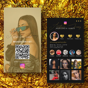 Influencer-Foto Füttre Social Media QR-Code Gold Visitenkarte