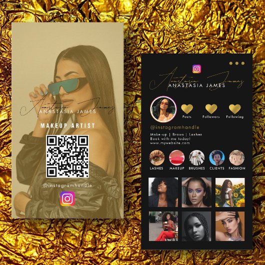Influencer-Foto Füttre Social Media QR-Code Gold Visitenkarte