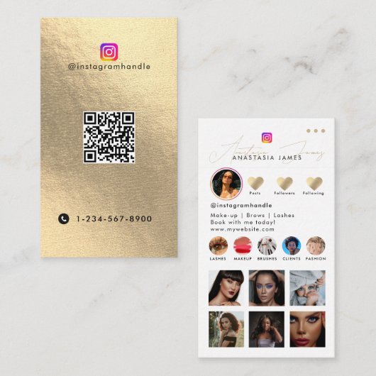 Influencer-Foto Füttre Social Media QR-Code Gold Visitenkarte (Vorne/Hinten)