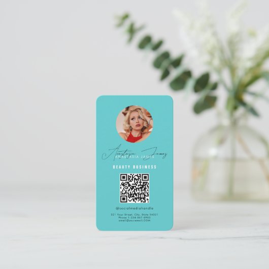 Influencer Füttre Grid Social Media QR Code Busine Visitenkarte (Stehend Vorderseite)