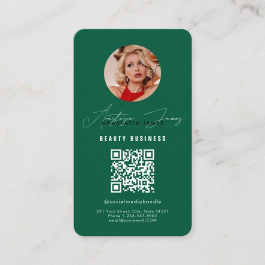 Influencer Füttre Grid Social Media QR Code Green Visitenkarte (Vorderseite)