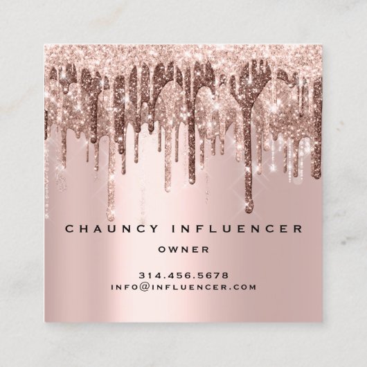Influencer Makeup Tropfen Glitzer Rose Schokolade Quadratische Visitenkarte (Rückseite)