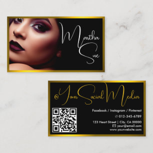 Influencer Model Yellow Black Foto QR-Code Visitenkarte
