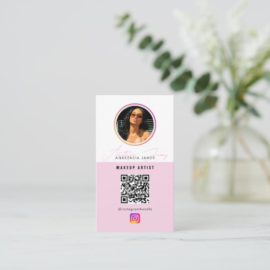 Influencer Photo Feed Grid Social Media QR Code Visitenkarte (Stehend Vorderseite)
