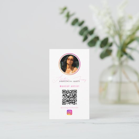 Influencer Photo Feed Grid Social Media QR Code Visitenkarte (Stehend Vorderseite)