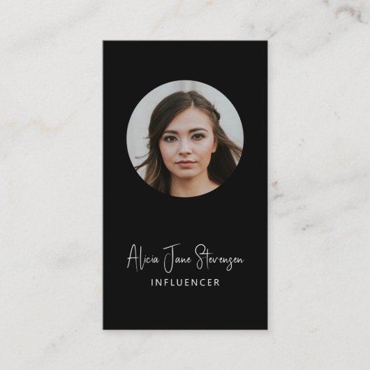 Influencer QR Code Social Media Foto schwarz Visitenkarte (Vorderseite)