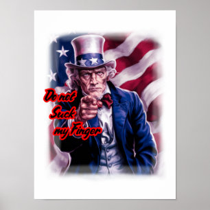Influencer und patriotischer Onkel Sam auf einer Poster
