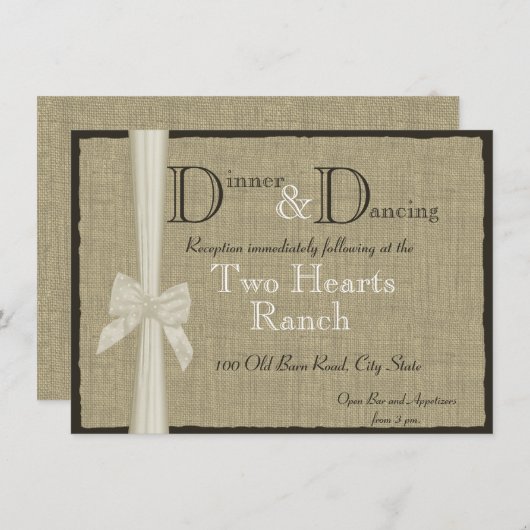 Info-Card für Rustic Burlap- und Bow-Empfang Einladung (Vorne/Hinten)