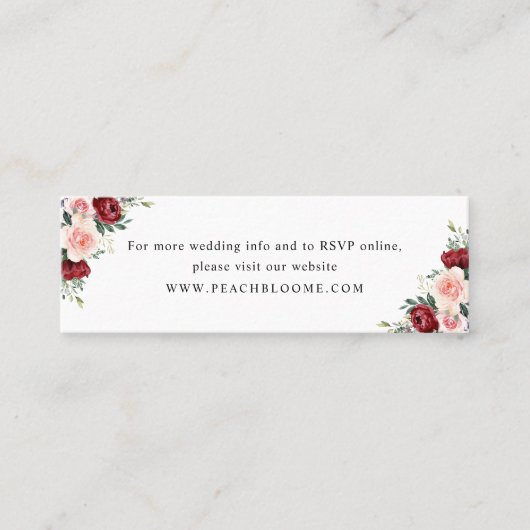 Info-Cards der Burgund Blush Floral Wedding Websit Mini Visitenkarte (Vorderseite)