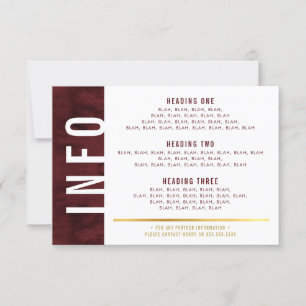 INFO DETAILS Fettblock Modernes Rotmarogold RSVP Karte
