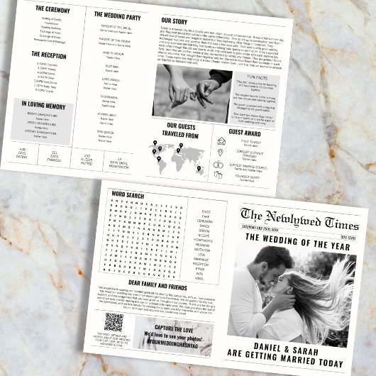 Info-Fotos zum klassischen Newspaper Wedding Progr Karte
