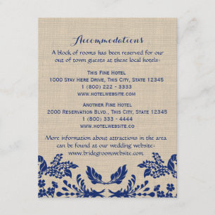 Info-Karte für Country Garden Blue und Burlap Begleitkarte