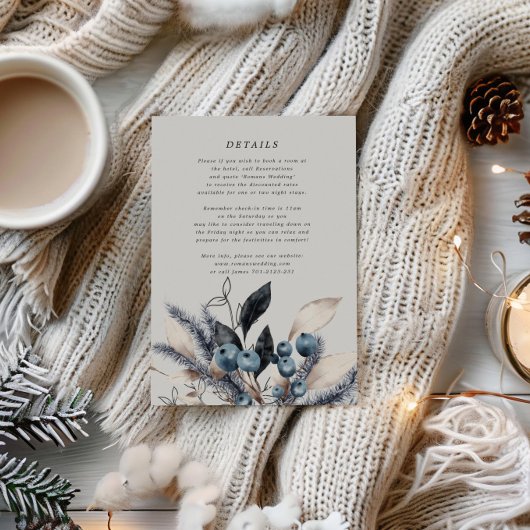 Info-Karte für Frosty Winter Floral Wedding Begleitkarte