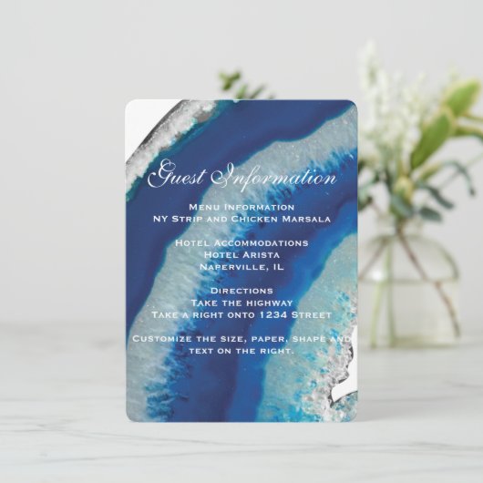 Info-Karte für Hochzeiten in Navy Blue | Achat Begleitkarte (Stehend Vorderseite)