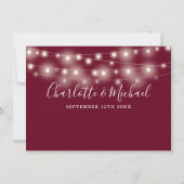 Info-Karte für String Lights Burgundy Wedding Einladung (Rückseite)