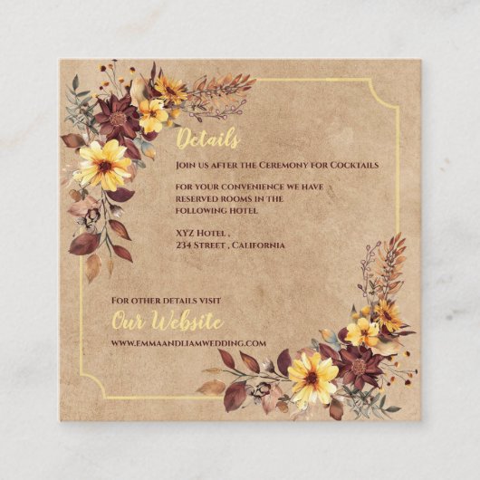 Info zur Hochzeit im Herbst Herbst Florals & Unter Begleitkarte (Vorderseite)