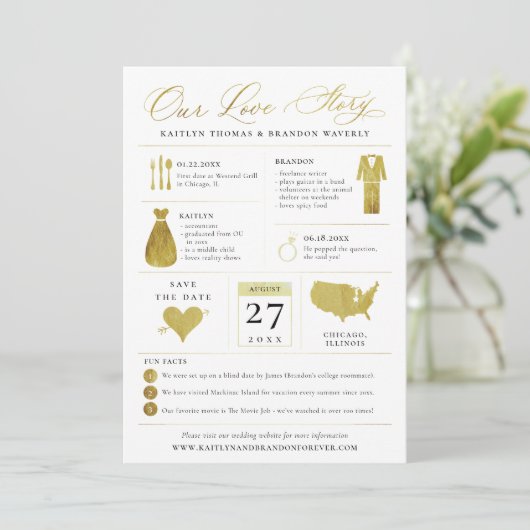 Infografische Save the Date Imitate Gold Foil (Stehend Vorderseite)